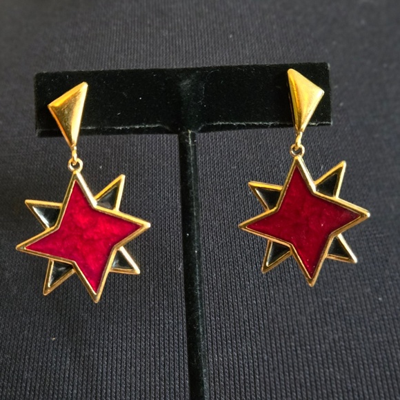✨ Rare 1980 Signed Yves Saint Laurent Red and Black Earrings - Signed YSL ✨ - Picture 1 of 5